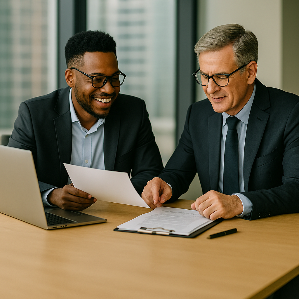 Business owners reviewing documents