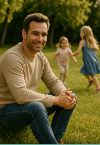 Father watching his children play outdoors