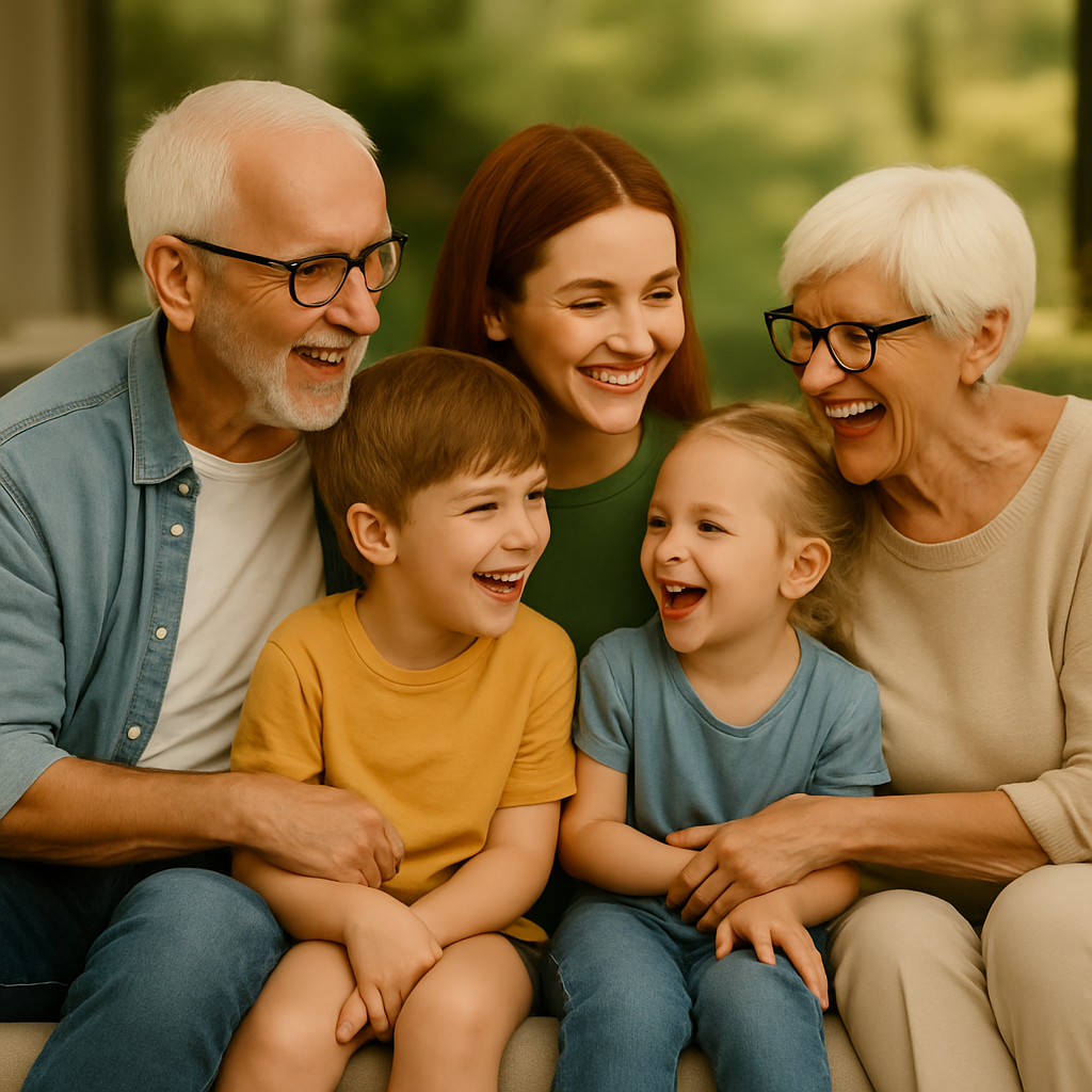 Multi-generational family smiling together
