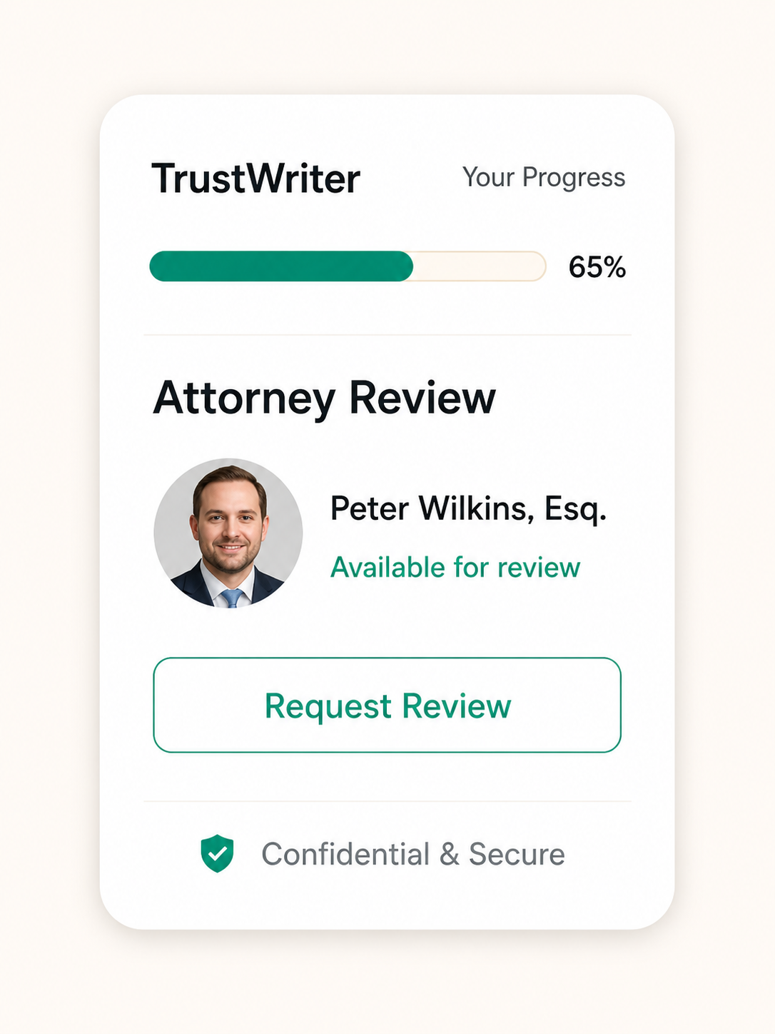 Attorney review card available inside TrustWriter