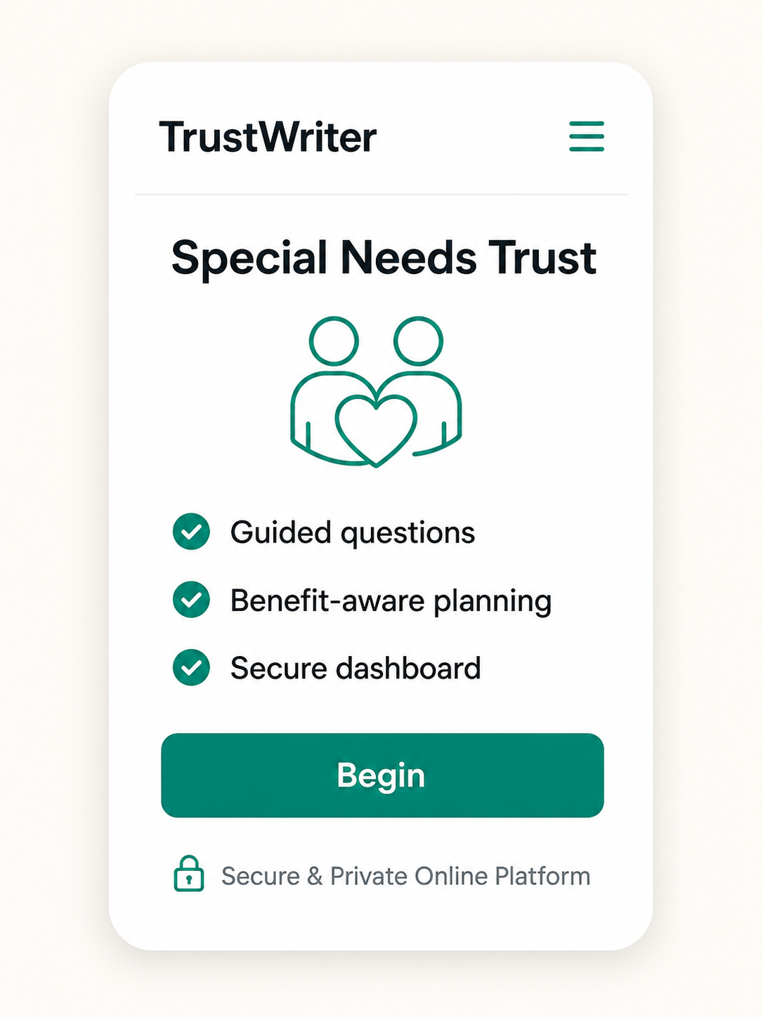 TrustWriter Special Needs Trust guided planning card